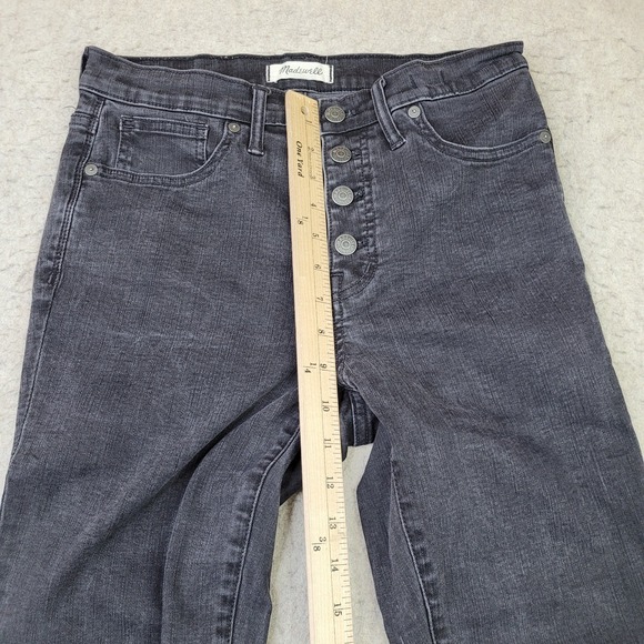 Madewell 9" High-Rise Skinny Jeans Women 29 Black Faded Button Fly Stretch Denim - Picture 10 of 13